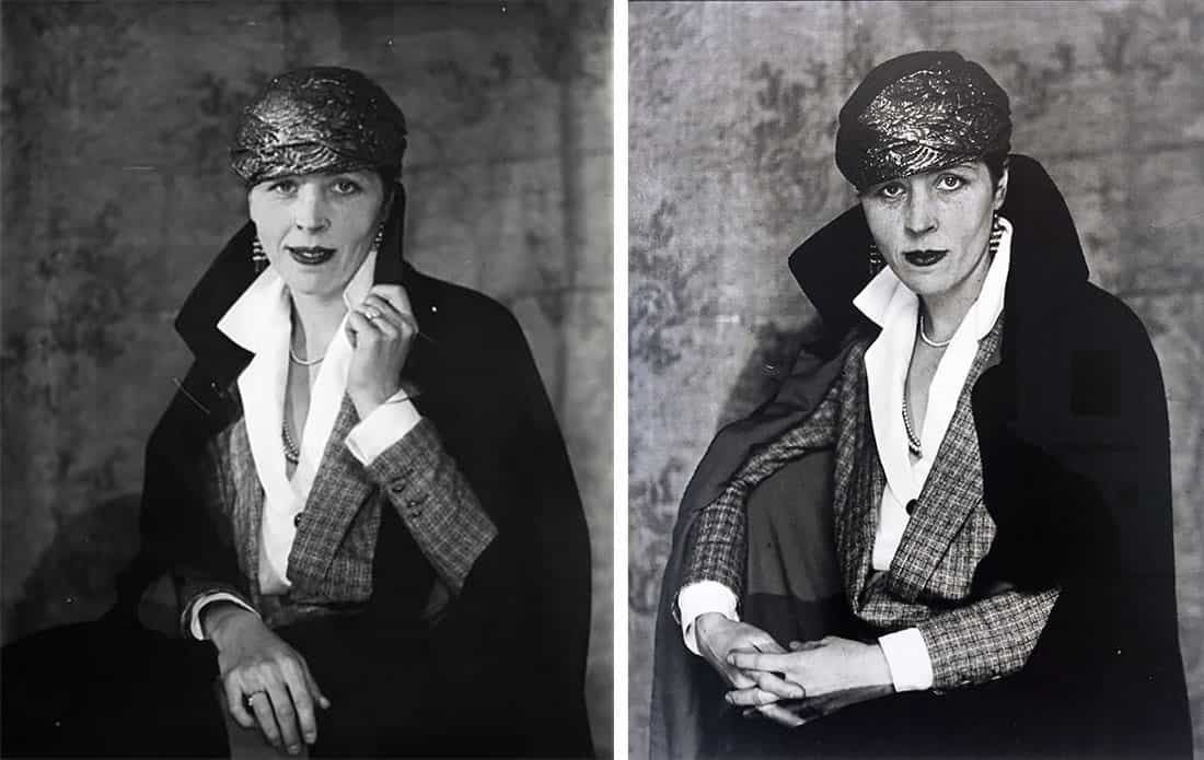 Confronto tra i due ritratti scattati da Berenice Abbott a Djune Barnes, 1925, sulla presenza dello sguardo.